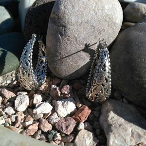 Genuine Jerlaine Vintage Sterling Hoop Earrings